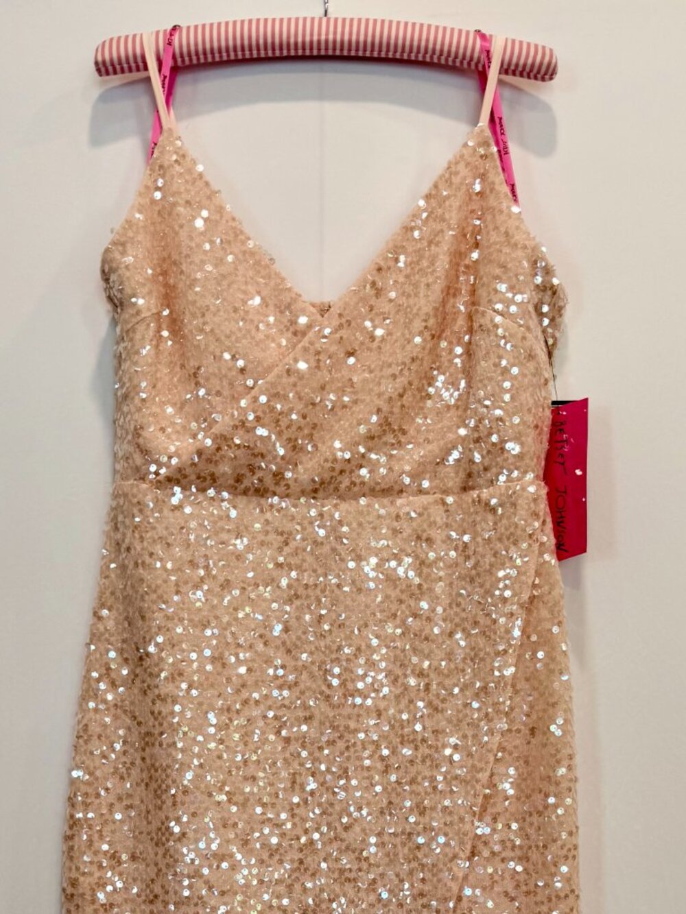 Betsey Johnson Blush/Rose Gold Sequin Wrap Dress - Size 12 - New With Tags - Picture 3 of 8